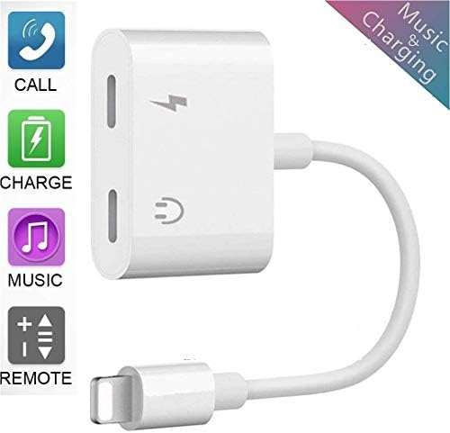 2 in 1 Headphone Jack Adapter Audio + Charge Adapter & Splitter Compatible for IP 7/7Plus/ 8/8 Plus/X with Audio & Charging & Calling & Sync Cable Earphone Charger