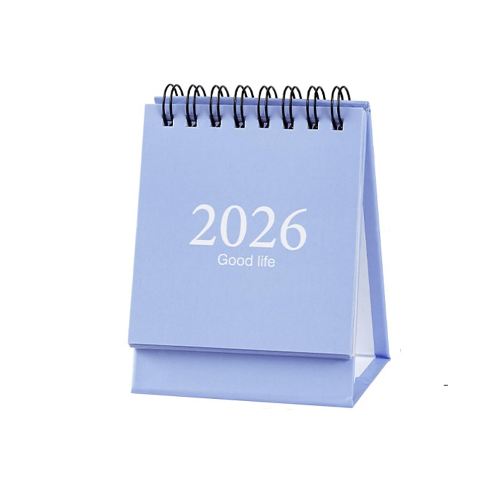 croselyu Desktop Calendar Simple Solid Color Cartoon Mini Calendar Creative Desktop Decoration Portable Small Desk Calendar Calendar,9.5x7.5cm (Blue)