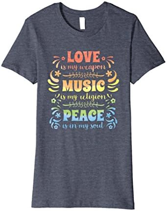 Women's Good Vibes T-Shirt: Hippie Peace &amp; Love Tee Medium Heather Blue
