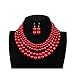 Thkmeet Faux Five Multi-Strand Pearl Statement Necklace and Earrings Set Bridal Wedding Gift for Women
