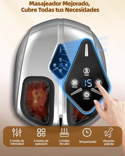 Masajeador de Pies Shiatsu con Calor, Vibración, Compresión de Aire y Amasamiento Profundo para Fascitis Plantar, Neuropatía, Mejora del Bienestar Podal, Regalo para Mujeres y Hombres