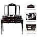 HOMECHO Vanity Table Set Makeup Dressing Desk with Tri-Folding Mirror Cushioned Stool Drawers Storage Organizer Dark Brown, HMC-MD-010