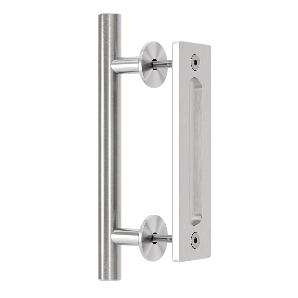 QINAIXQM 30CM Sliding Door Handle Double Sided Barn Door Handle Embedded Invisible Stainless Steel Silvery