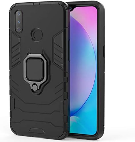 Mobirush Hybrid Armor Shockproof Soft TPU and Hard PC Back Cover Case with Ring Holder for Samsung Galaxy A20s - Armor Black