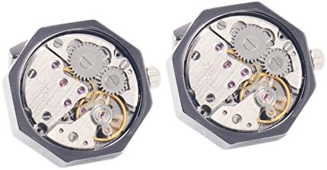 GOHUOS Steampunk Watch Movement Mechanical Cufflinks Old Vintage Mechanical Gold and Silver Cufflinks with Gears Round