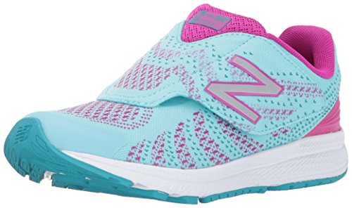 New Balance Girls' Rush V3 Hook and Loop Running Shoe, Blue/Pink, 4 Wide US Infant