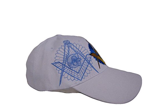 Embroidered White Freemason Mason Masonic Shadow Emblem Baseball Style Cap Hat