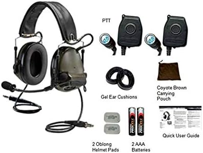 3M Military or Hunting ComTac III ACH Dual COMM Kit, Olive Drab Green, Peltor Hearing Protection, Over Head Electronic Ear Muffs, 20 Decibel reduction