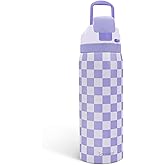 Checkered Insulated Stainless Steel Water Bottle with Straw for Sports and Travel, 32oz, Gifts for Women Girls Friends Teens Birthday Christmas (Purple)