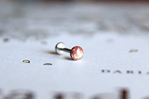 18g or 16g: Opalescent Dusty Rose Internally Threaded Labret Earring; 1.5mm, 2mm, 2.5mm, 3mm, 4mm, 5mm Gem Sizes; 5/32" (4mm), 1/4" (6mm), 5/16" (8mm), 3/8" (10mm), 15/32" (12mm) Lengths