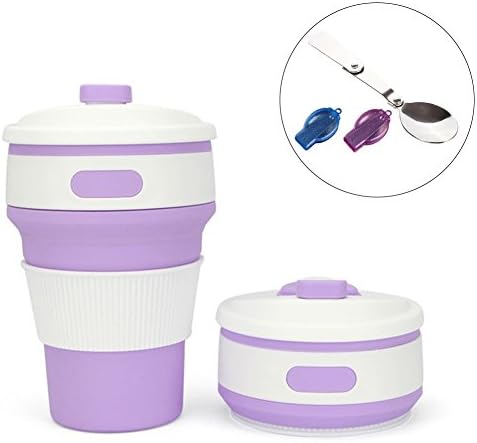 QEESTARS Silicone Foldable Cup,Collapsible Travel Cup with Lids - Certified BPA Free Silicone - Water,Coffee,Tea for Camping,Hiking,Picnic,Traveling