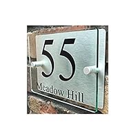 ThedisplayDeal House Number Plaque, Home Address Plate, 8"x5"x1" Size Glass-Color Acrylic Front and Brushed Aluminum Background Double Panel (Rectangular Glass Acrylic)