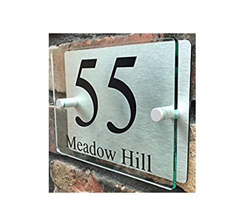 ThedisplayDeal House Number Plaque, Home Address Plate, 8"x5"x1" Size Glass-Color Acrylic Front and Brushed Aluminum Background Double Panel (Rectangular Glass Acrylic) - Thumbnail 4