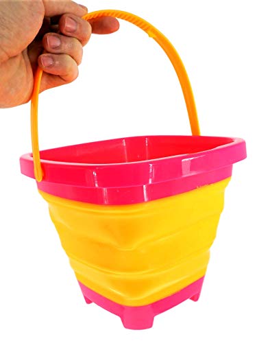 image for JA-RU Collapsible Bucket Expandable Beach Sand Pail (Pack of 1 Random 