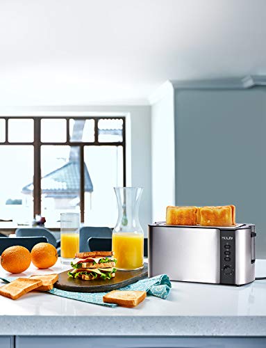 HoLife 4 Slice Long Slot Toaster Best Rated Prime, Stainless Steel Bread Toasters with Warming Rack, 6 Bread Shade Settings, Defrost/Reheat/Cancel Function, Extra Wide Slots, Removable Crumb Tray