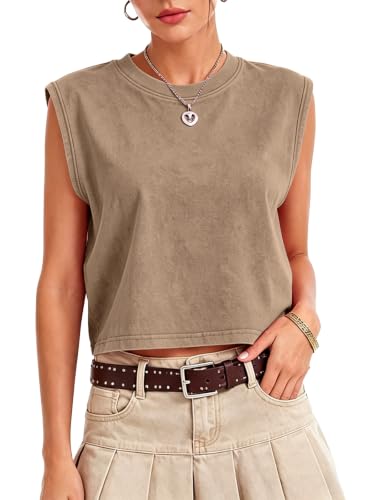KEEPSHOWING Women Acid Wash Tank Tops Cropped Sleeveless Shirts Vintage Tee at Amazon