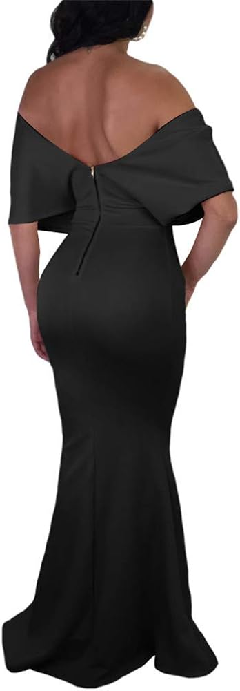 GOBLES Women Sexy V Neck Off The Shoulder Evening Gown Fishtail Maxi Dress at  Women’s Clothing store