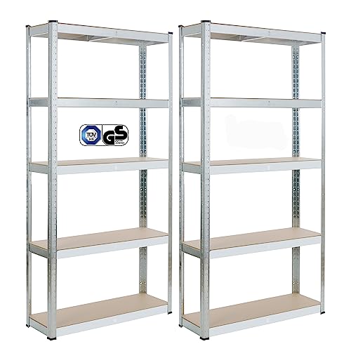 Arebos Schwerlastregal 2er Set | 180x90x30cm | 875kg Tragkraft | 5 MDF-Platten | Einfache Montage durch Stecksystem Regal Lagerregal Kellerregal Steck