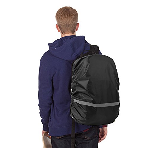 EDOBIL Rainproof Cover Waterproof Backpack Rain Cover With Reflective Strip for Hiking Camping Traveling Outdoor Activities (Black, Medium)