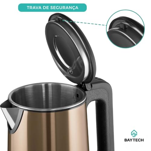 Chaleira Elétrica Inox 2 Litros 127/ 220V com Base Giratória 360° Aquecimento Rápido e Desligamento Automático (Marrom, 127V)