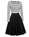 ACEVOG Women's Vintage Stripes Patchwok A-line Long Sleeve Cocktail Dress, Black, Large