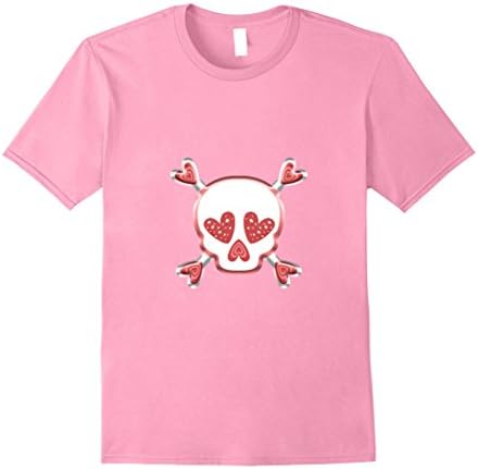 Mens Shiny Pink Heart Skull T-Shirt Large Pink