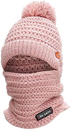 Women Ladies Winter Earmuffs Knit Hat Scarf Hairball Warm Cap Beanie Scarf Mouth Mask Set Ski Hat with Pompom