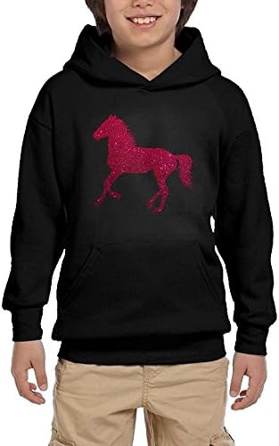 Youth Black Hoodie Sparkle Horse Hoody Pullover Sweatshirt Pocket Pullover For Girls Boys XL