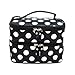 wenettion Double Layer Cosmetic Bag Black with White Dot Travel Toiletry Cosmetic Makeup Bag Organizer With Mirror