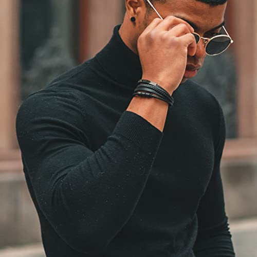 SERASAR Men's Leather Bracelet Magnetic Clasp Stainless Steel | Shining Genuine Cowhide Leather | Braided Style Bracelets | Jewellery Gift Box Included | Fashion Accessories For Men
