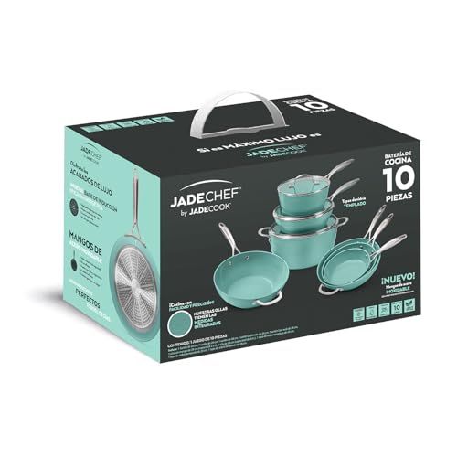 JadeCook Batería de Cocina de 10 piezas Juego de Cocina Acero Inoxidable Jade Chef Antiadherente con 6 Capas de Recubrimiento