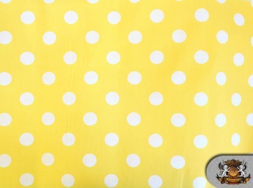Polycotton Printed POLKA DOTS WHITE YELLOW BACKGROUND Fabric By the Yard