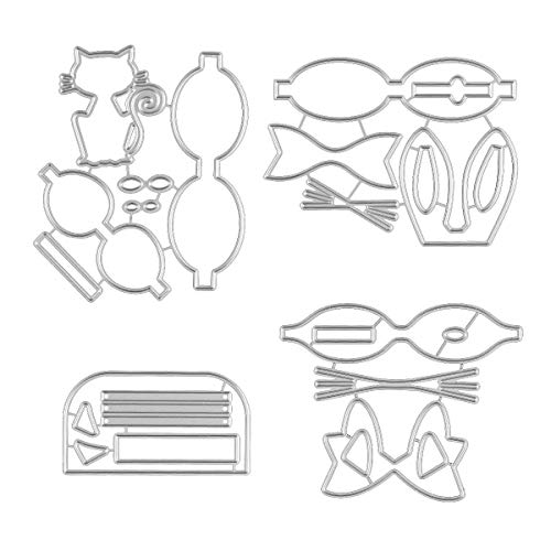 4 Set Cat Bow Tie Cutting Dies for Making Hair Bows, Bunny Ear Bow Die Stencil Cuts for Card Making DIY Bow Craft