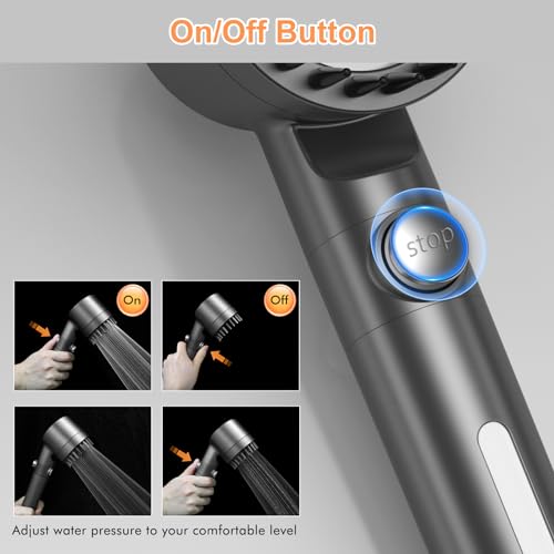 FEELSO Hard Water Filter Shower Head with 15 Stage Filter, 3+1 Spray Jet Modes High Pressure Shower Head and 1.5m Hose, Handheld Massage Shower Filter for Residual Chlorine Remove Grey