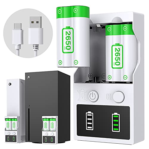 Rechargeable Controller Battery Pack for Xbox Series X|S and Xbox One, 2 Pack 2650mAh High Capacity Batteries Charger Kit Accessories with Charger for Xbox One X|S/One Elite/One/Series X|S, White