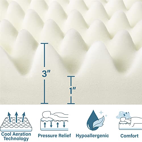 Egg Crate Mattress Topper, Ventilated, Convoluted Foam for Pressure