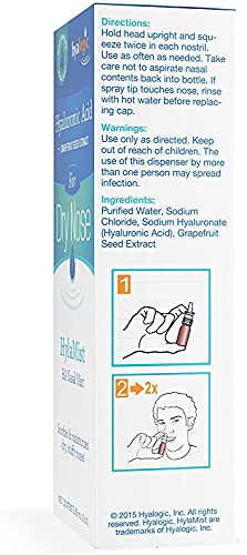 Hyalogic HylaMist Nasal Spray | Hyaluronic Acid Nasal Mist Spray Bottle | Nasal Moisturizer for Dry Nose | Stuffy Nose Relief | Grapefruit Seed Extract Nasal Spray | Antioxidant Mist – (2 oz / 59ml)