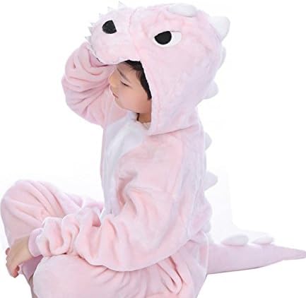 Kids Unisex Cosplay Pajamas Animal Onesies Customes for 7-8 Years (Pink Dinosaur,Height 49"-51")