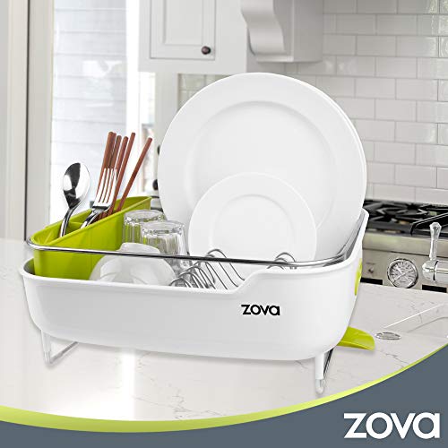 zova Premium Stainless Steel Dish Drying Rack with Swivel Spout , Dish Drainer Utensil Organizer