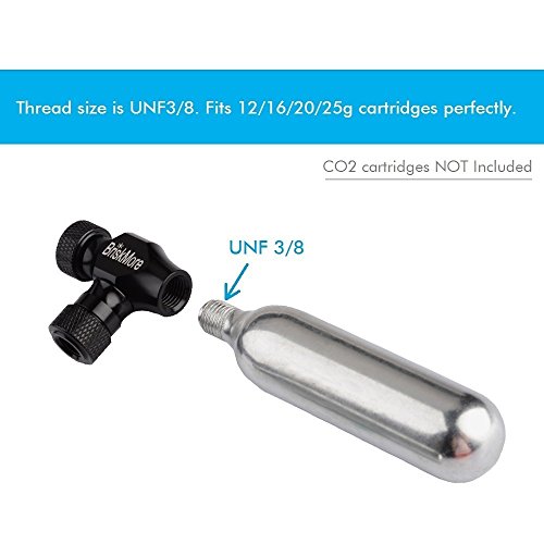BriskMore CO2 Inflator or 12PCS X 16g CO2 Cartridges for Bike Tires, Presta and Schrader Valve