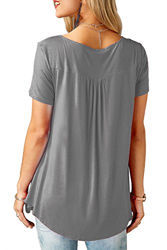 Neitade Women Shirts and Blouses Short Sleeve Tunic Tops For Leggings Plus Size Grey XL - Thumbnail 2