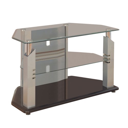 Powell "Glossy Silver" & Chrome TV Stand with Poly Black