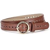 Wojgzon Kids Brown PU Leather Waist Belt for Girls Boys with Gold O Buckle - Hole Star Hollow-Out Belt