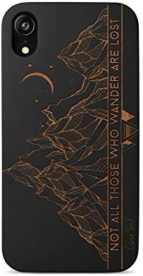 CaseYard (iPhone XR) Wooden Case Outside Soft TPU Silicone, Slim Fit Tribal Mountains Shockproof Wood Protective Phone Cover for Girls Boys Men and Women, Supports Wireless Charging