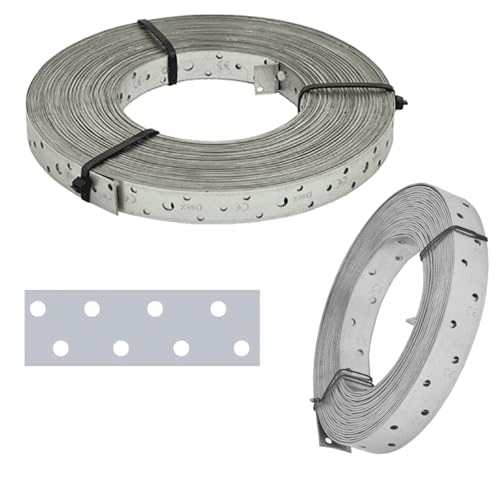 25mm x 1.5mm Heavy Duty Multi Purpose Galvanised Perforated Galvanised Steel Strap Fixing Band Steel Banding Perforated Tape Roll TM1 (10 Meters) K14BCD