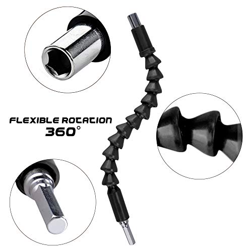 Oziral 2 Pack Enhanced Version Flexible Drill Bit Extension, 11.8 Inch Flexible Shaft Extension Bits, 1/4'' Hex Shank Magnetic Screwdriver Bit Holder Connect Adapter, Flex Drive Quick Connect