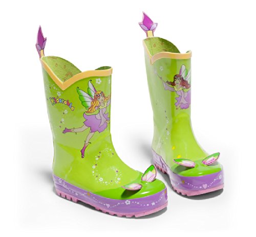 Kidorable Green Fairy Natural Rubber Rain Boots w/Fun Flower Pull On Heel Tab