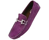 Amali Mens Purple Plush Microfiber Loafer Driving Shoe with Silver Horsebit: Style Norwalk-049
