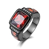 Huanhuan Men's Emerald Cut Ruby Garnet CZ Black Gold Filled Vintage Wedding Rings Size 7 to 13