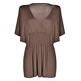 Meaneor Women's Plus Size Slimming V-neck Smocked Empire Waist Top Blouse Tshirt